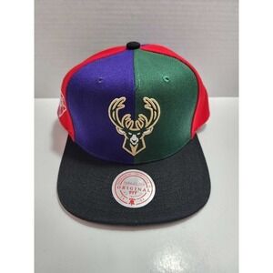 Mitchell & Ness Milwaukee Bucks Pinwheel NBA Snapback Hat Cap‎ Blue Green NEW